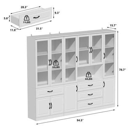 Grande vitrine d'angle avec étagère de rangement et bibliothèque combinées