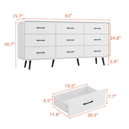 Commode à neuf tiroirs avec pieds en métal
