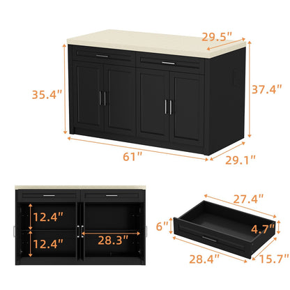 Îlot de cuisine de 61 po de largeur avec 2 tiroirs et 4 portes