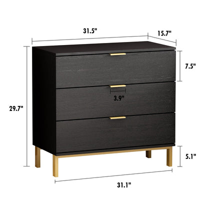 Commode verticale à 3 tiroirs avec pieds en métal pour chambre à coucher