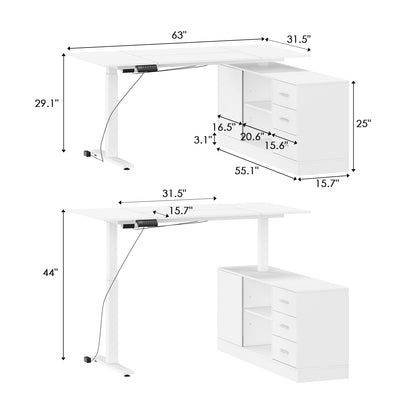 Bureau assis-debout extra-large avec vérin électrique - Plateau de 63 x 31,5 cm