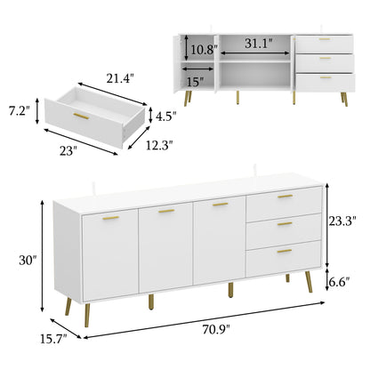 Buffet de 70,9 cm de large avec 3 portes et 3 tiroirs