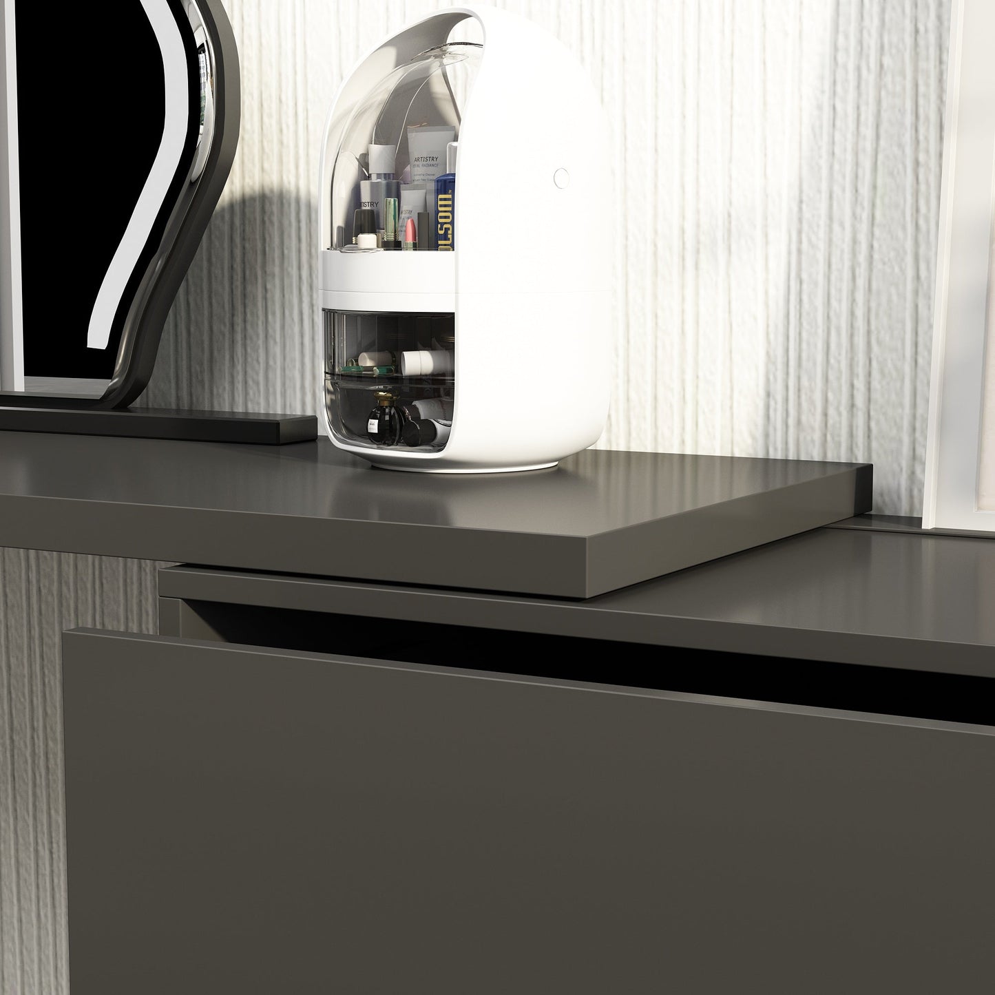 Table de travail pivotante en forme de L avec 6 tiroirs