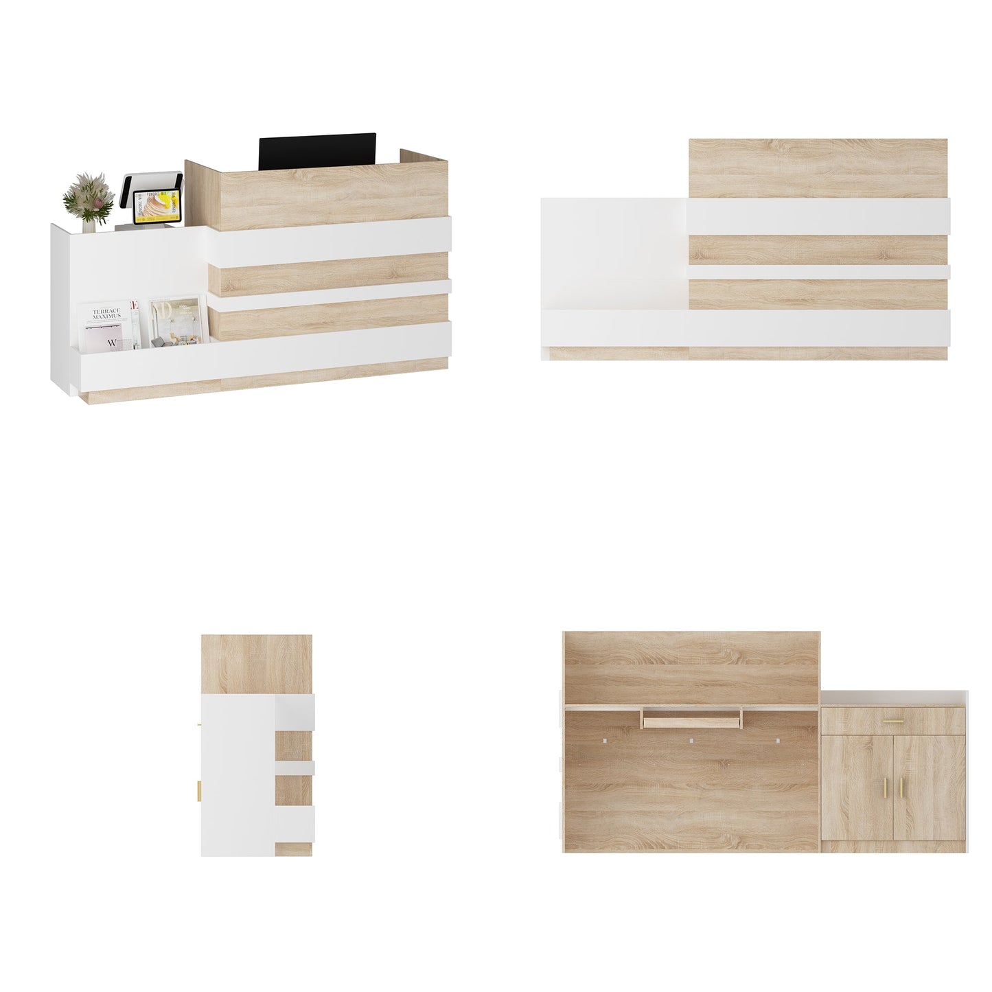 Bureau d'accueil rectangulaire de 87,2 po de largeur avec tiroir et plateau pour clavier