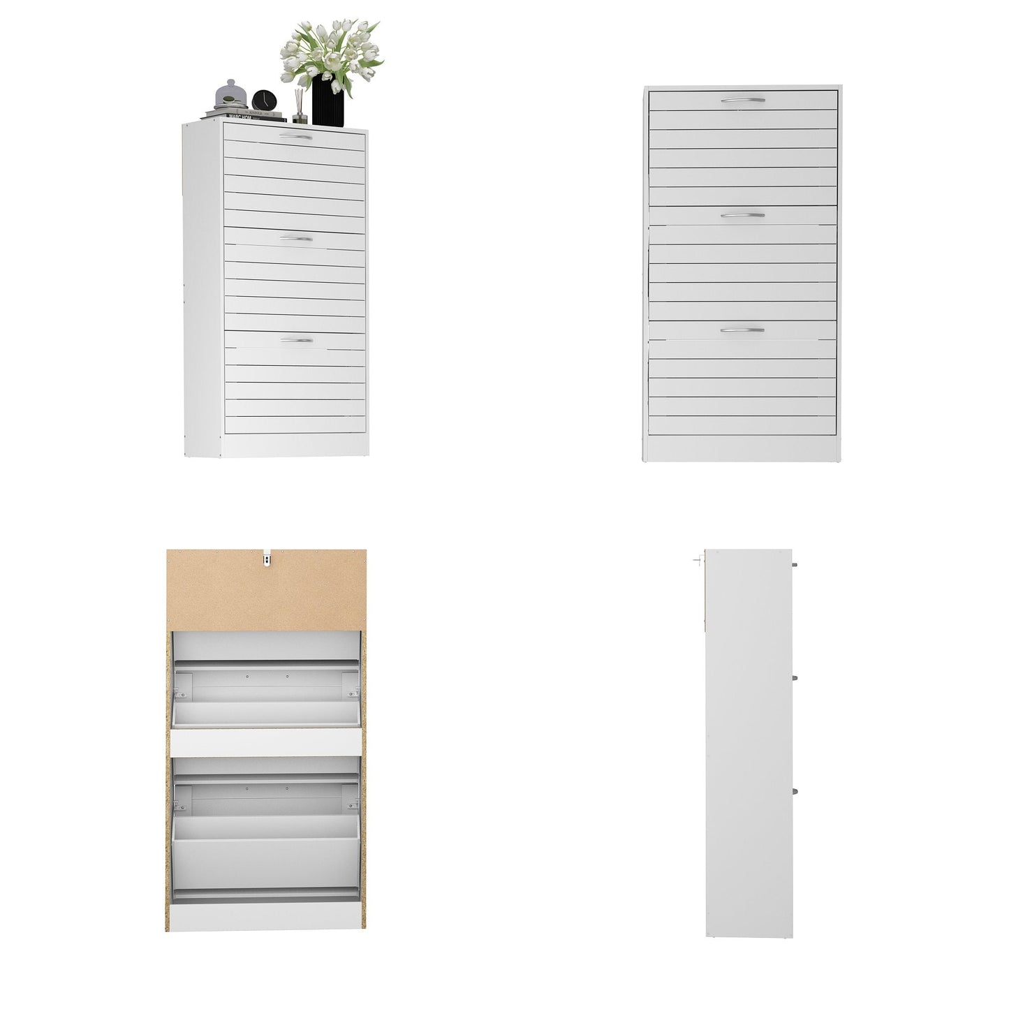 Meuble à chaussures de style campagnard avec 3 portes rabattables, organisateur de chaussures pour entrée/couloir