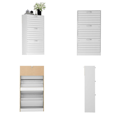 Meuble à chaussures de style campagnard avec 3 portes rabattables, organisateur de chaussures pour entrée/couloir