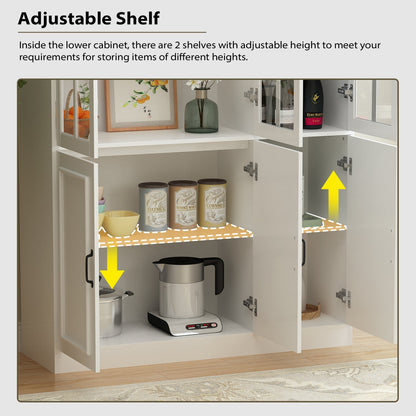 Vitrine d'angle avec étagère de rangement et bibliothèque, combinant 4 portes vitrées et 2 tiroirs