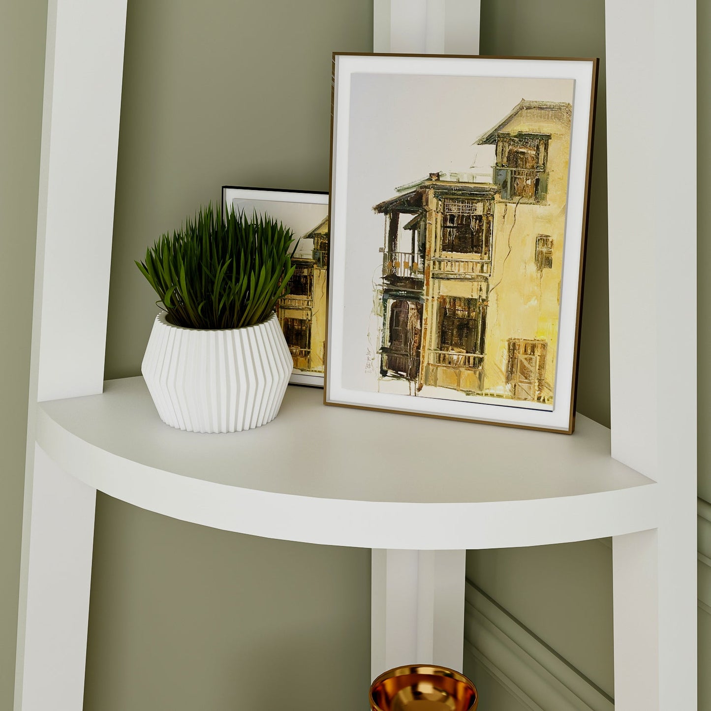 Étagère d'angle rustique à 5 niveaux, bibliothèque d'angle industrielle, étagère échelle, support pour plantes pour salon 