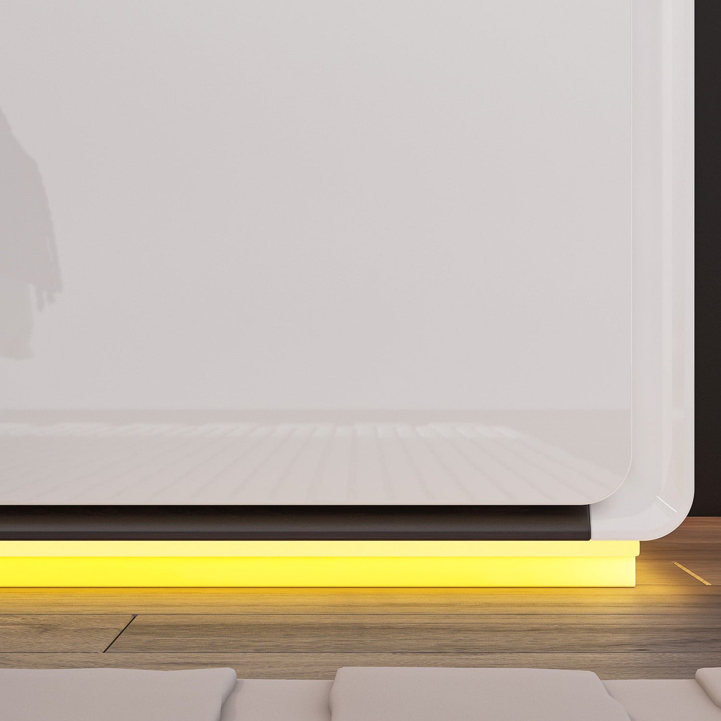 Table de chevet laquée brillante avec éclairage LED et 2 tiroirs