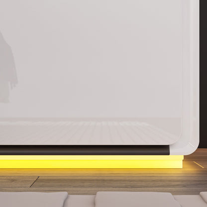 Table de chevet laquée brillante avec éclairage LED et 2 tiroirs