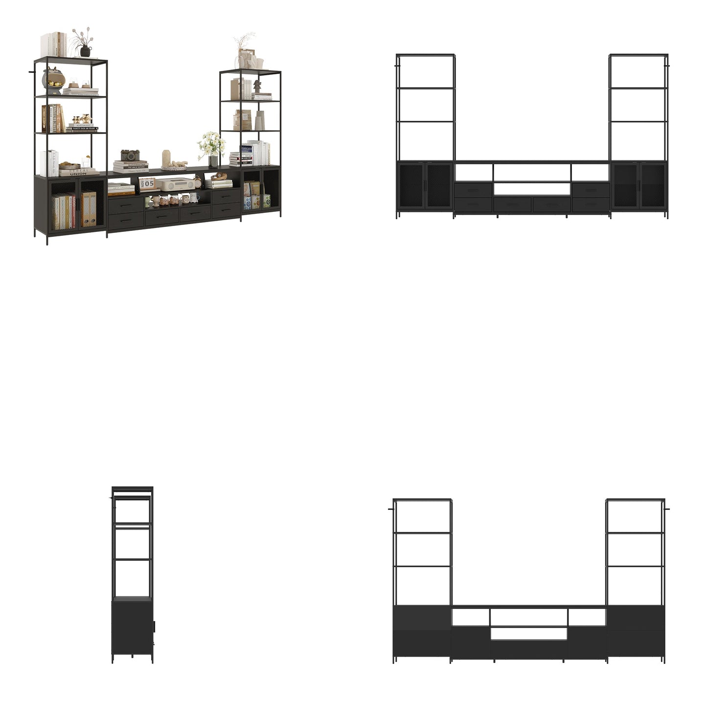 Meuble TV noir élégant avec centre multimédia : design moderne et grand espace de rangement