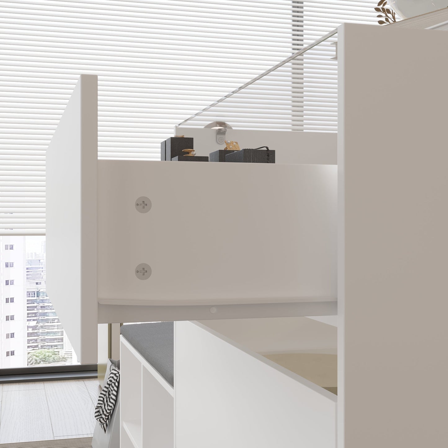 Commode à 9 tiroirs et 4 étagères avec plateau et banquette confortable