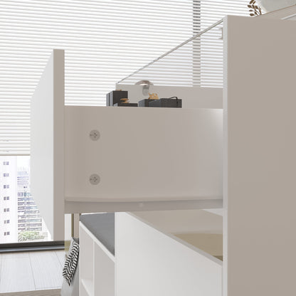 Commode à 9 tiroirs et 4 étagères avec plateau et banquette confortable