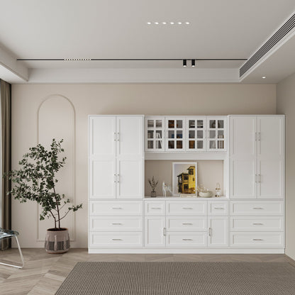 Bibliothèque à 11 tiroirs avec portes vitrées, 78,7 po H x 110 po L