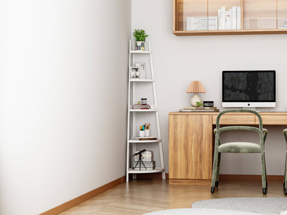 Étagère d'angle rustique à 5 niveaux, bibliothèque d'angle industrielle, étagère échelle, support pour plantes pour salon 