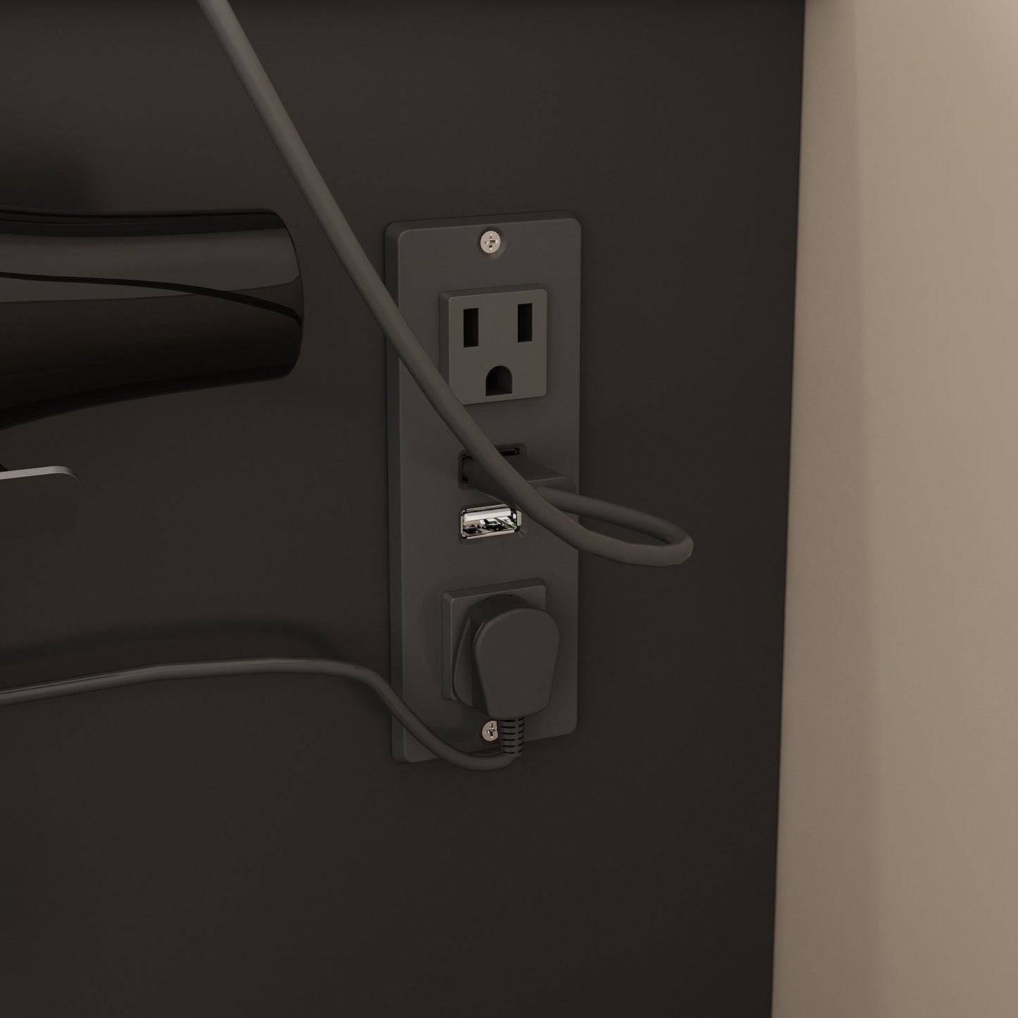 Coiffeuse avec miroir lumineux et prise électrique 