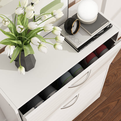 Meuble à chaussures à 2 tiroirs rabattables, meuble de rangement à chaussures à 2 niveaux pour entrée 