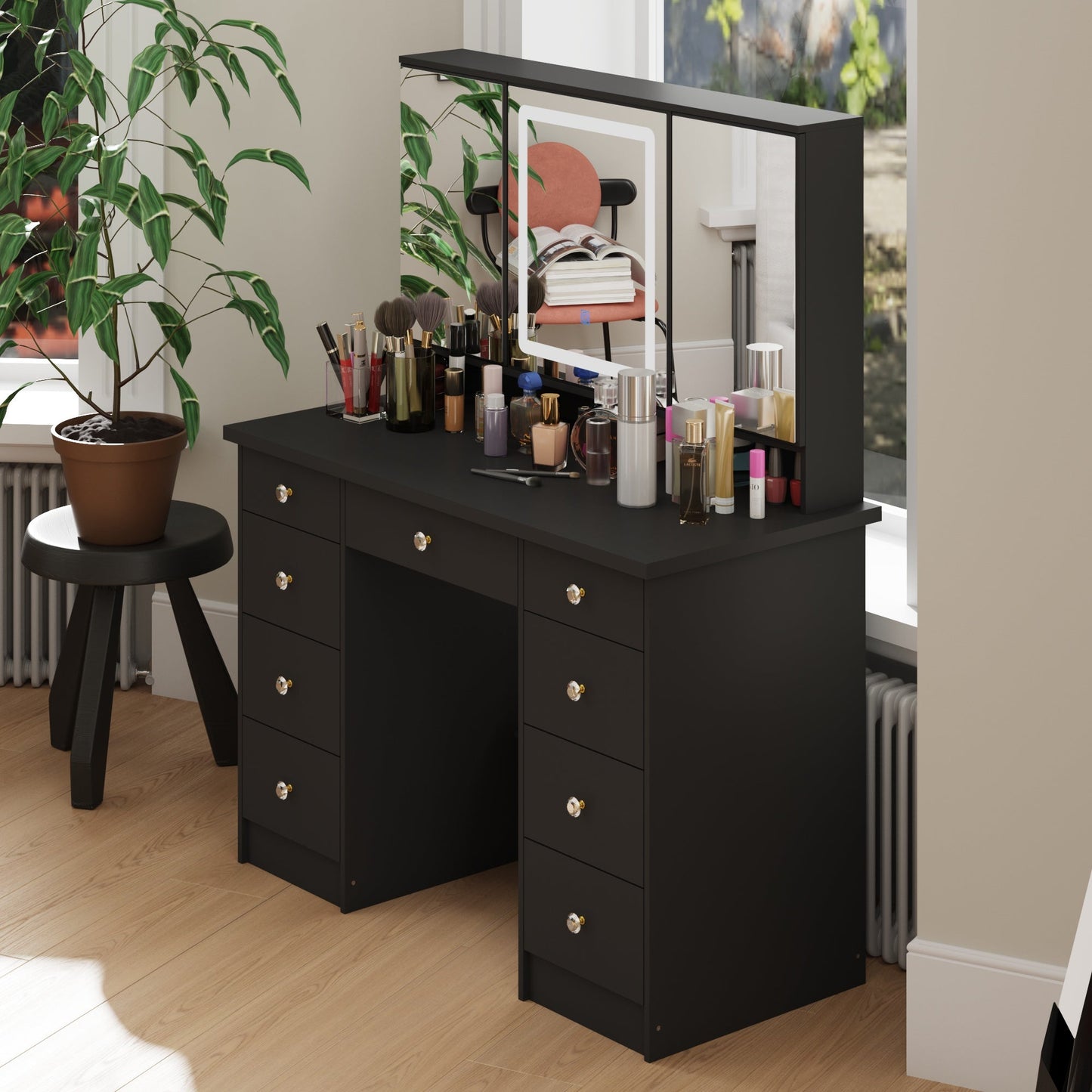 Coiffeuse avec miroir et lampe