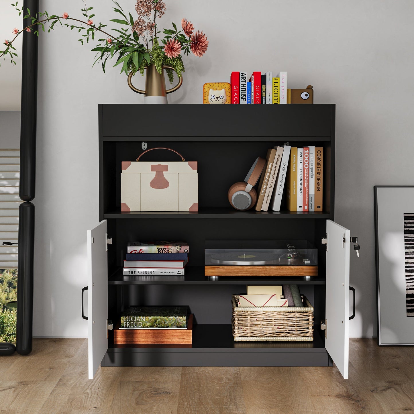 Armoire de classement élégante avec serrure, 35,4 po H x 31,5 po L