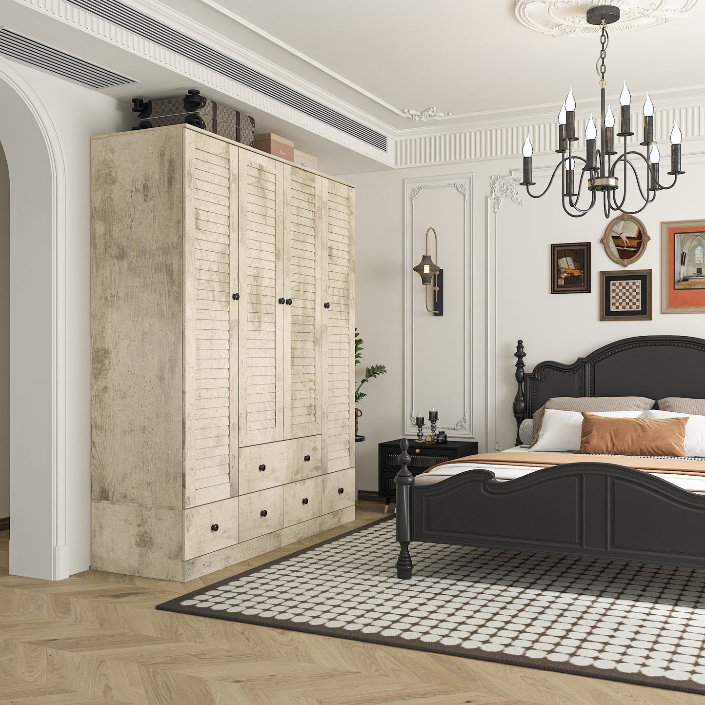 Grande armoire-penderie pour chambre à coucher, meuble de rangement à 4 portes et 5 tiroirs