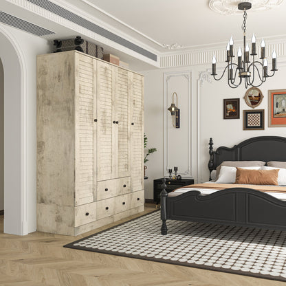 Grande armoire-penderie pour chambre à coucher, meuble de rangement à 4 portes et 5 tiroirs