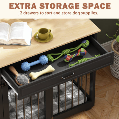 Grande cage en bois pour chien avec 2 tiroirs et séparateurs