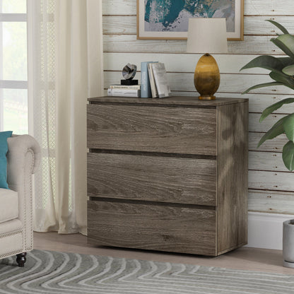 Commode à 3 tiroirs, buffet blanc avec 3 tiroirs sans poignées 