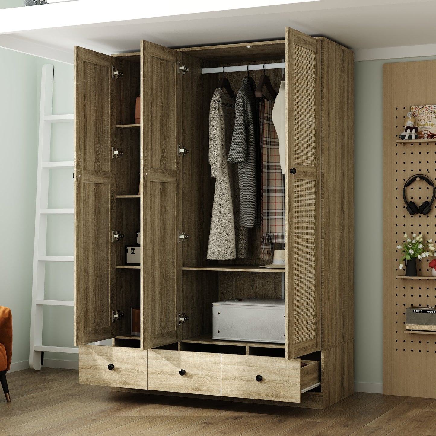 Armoire en bois massif et en panneaux de particules