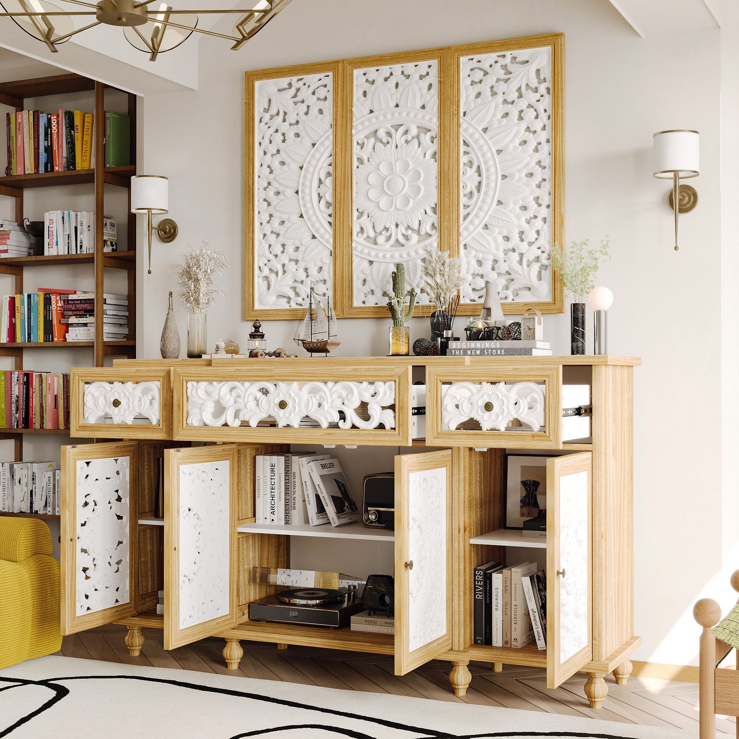 Buffet/meuble de rangement de 59,1 cm de large avec décorations murales