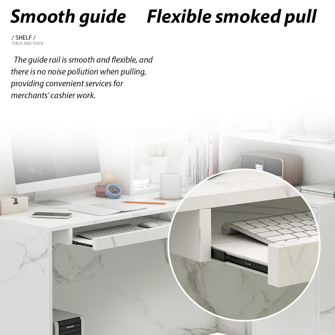 Bureau d'accueil en forme de L avec grands classeurs de rangement 