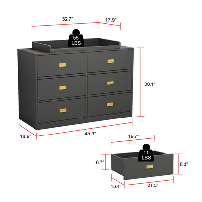Commode à langer pour chambre d'enfant, buffet non toxique, finition blanche, 6 tiroirs