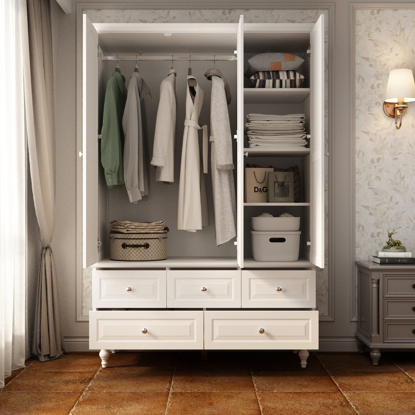 Grande armoire de rangement avec 3 portes et 5 tiroirs