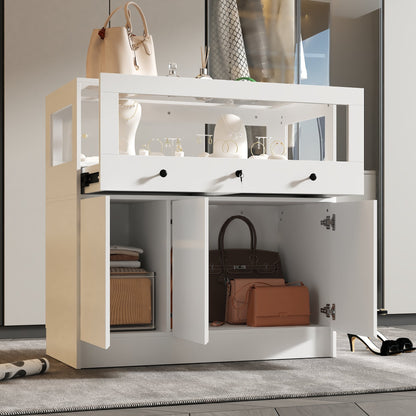 Armoire à bijoux à 1 tiroir et 3 portes avec plateau en verre trempé