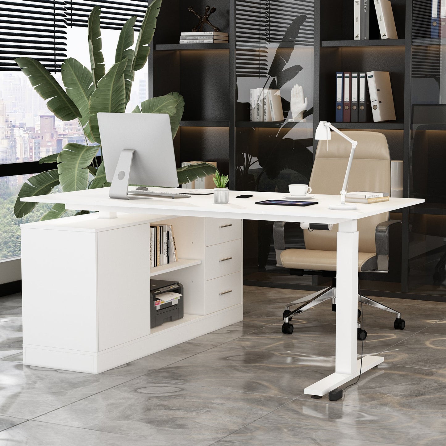 Bureau assis-debout extra-large avec vérin électrique - Plateau de 63 x 31,5 cm