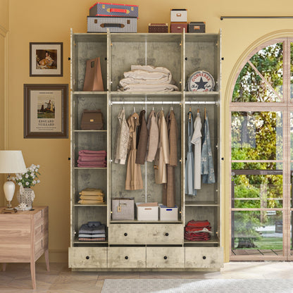 Grande armoire-penderie pour chambre à coucher, meuble de rangement à 4 portes et 5 tiroirs