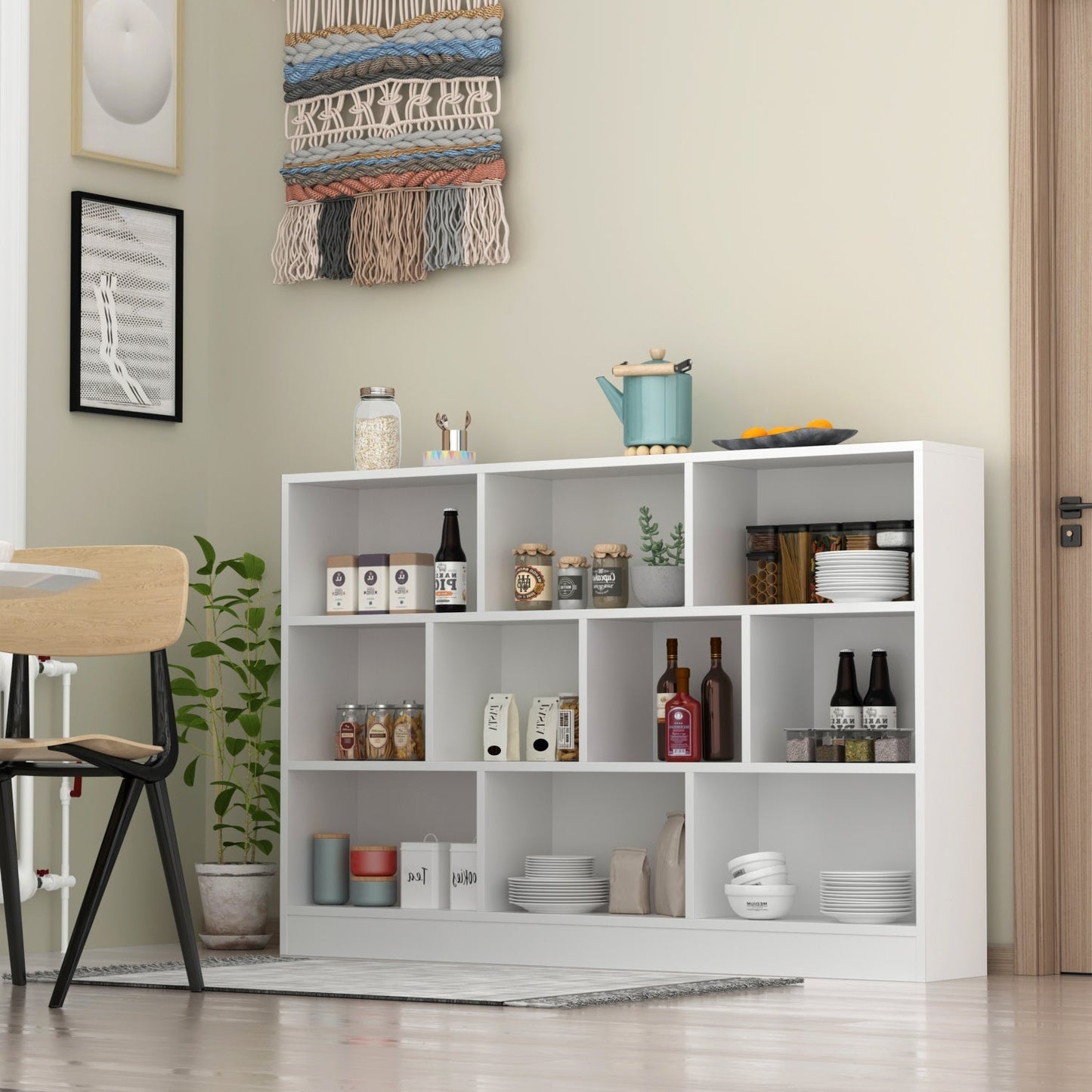 Meuble d'entrée, bibliothèque large pour enfants avec plusieurs compartiments et étagère à 3 niveaux 