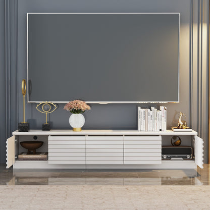 Meuble TV/console multimédia à 3 tiroirs et 2 placards, 78,5 po de largeur