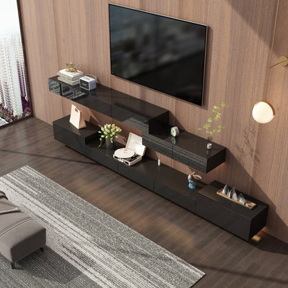 Meuble TV 2 pièces laqué brillant avec éclairage