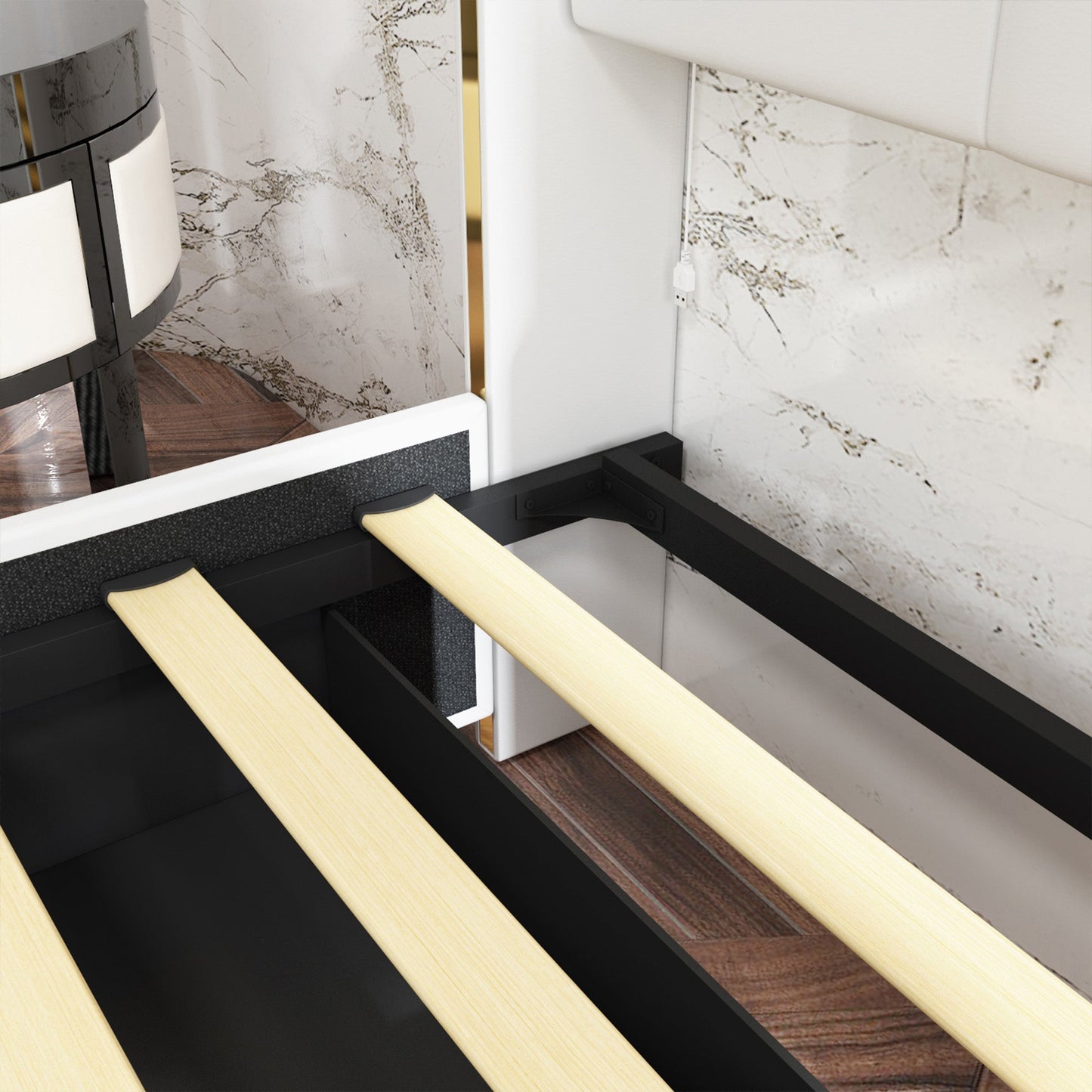 Lit élégant avec cadre durable et tête de lit confortable