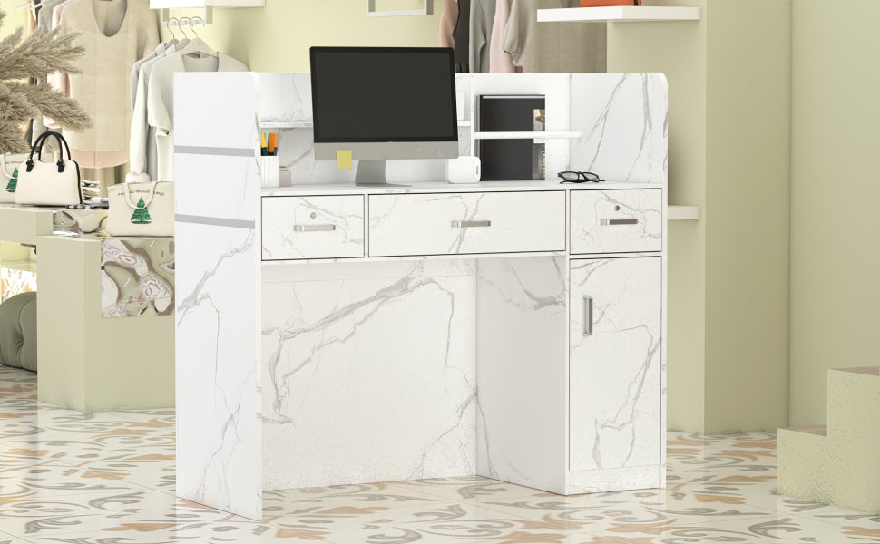 Bureau d'accueil moderne en bois avec armoire de rangement verrouillable, 47 pouces de large. 