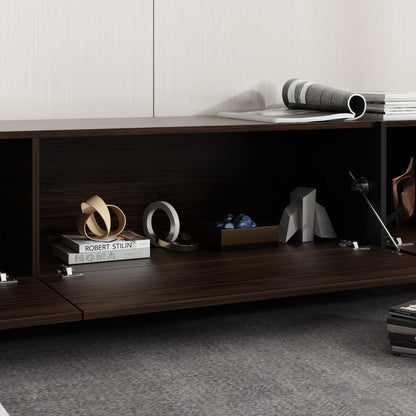 Meuble TV quatre portes à effet bois avec portes abattantes - 95,7 po (largeur)