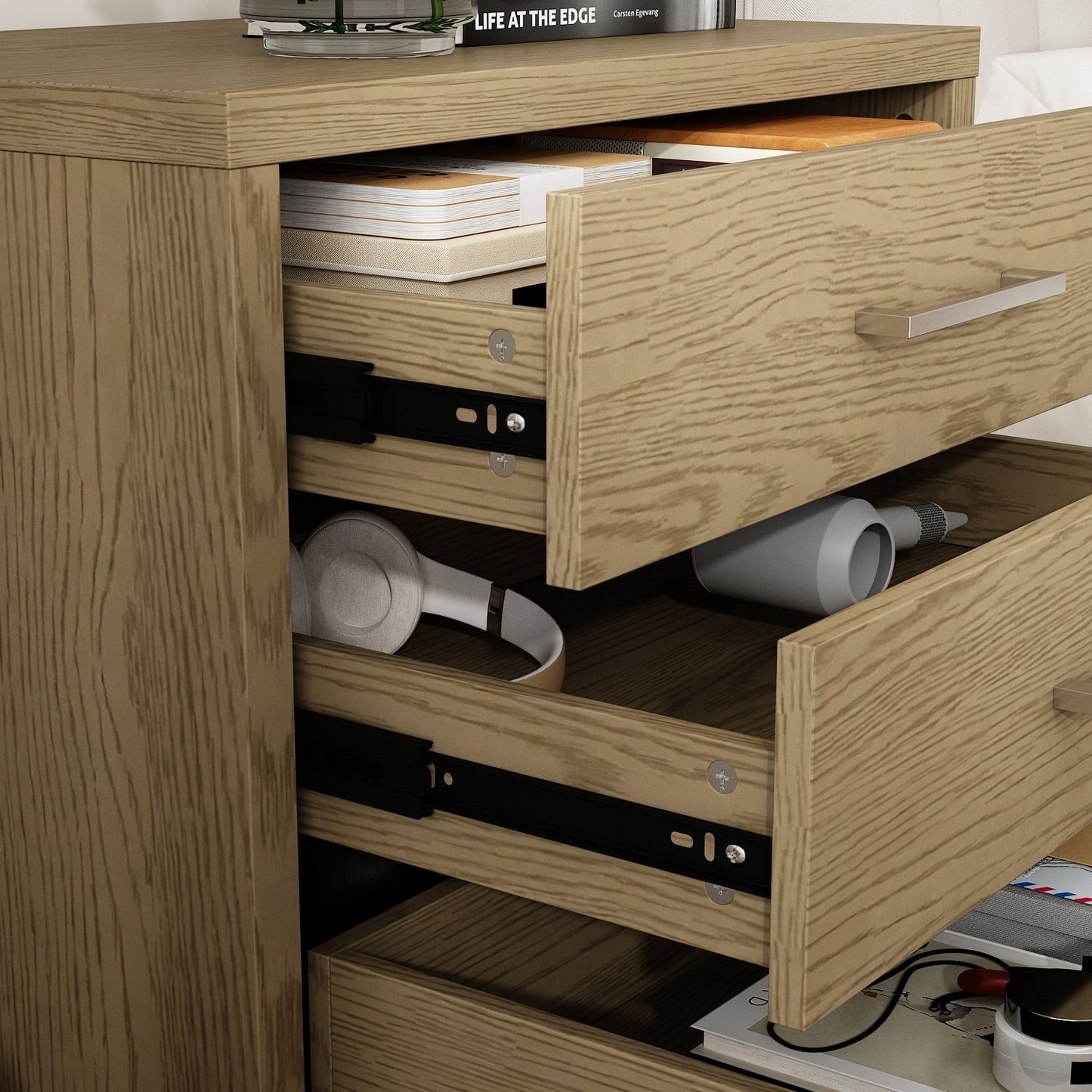 Table de chevet à 3 tiroirs avec compartiment caché