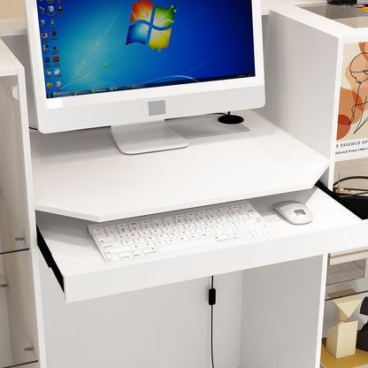 Comptoir d'accueil de 150 cm de large avec vitrines, éclairage LED et verre transparent