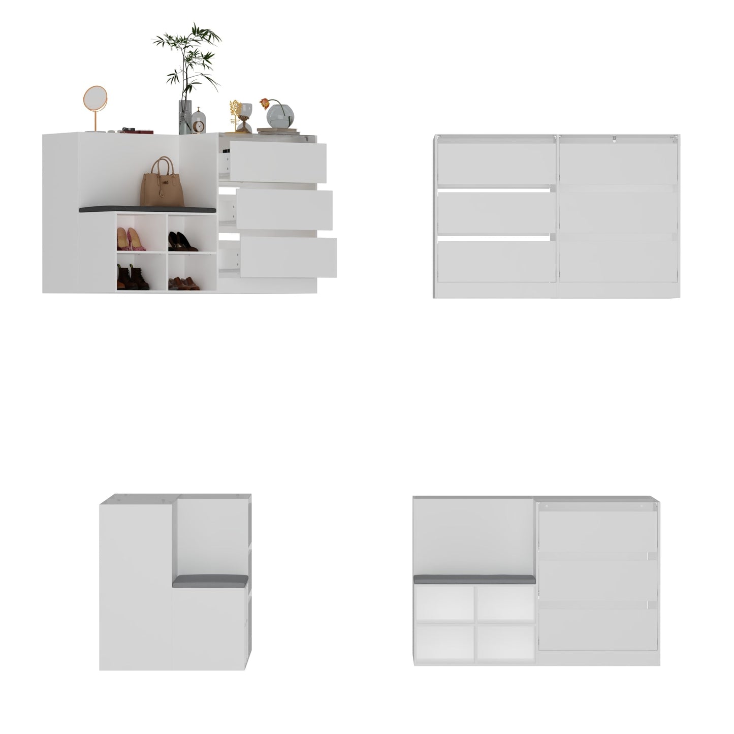 Commode à 9 tiroirs et 4 étagères avec plateau et banquette confortable