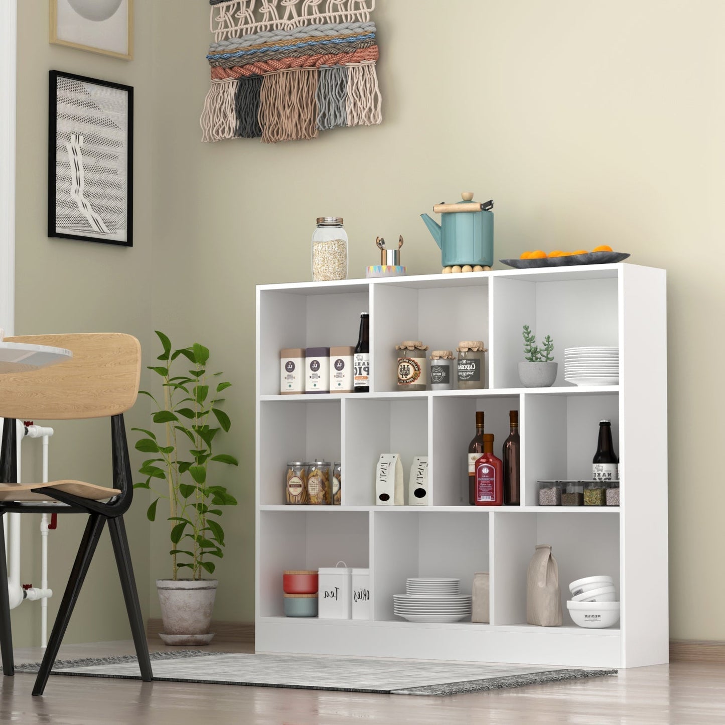 Meuble d'entrée, bibliothèque large pour enfants avec plusieurs compartiments et étagère à 3 niveaux 