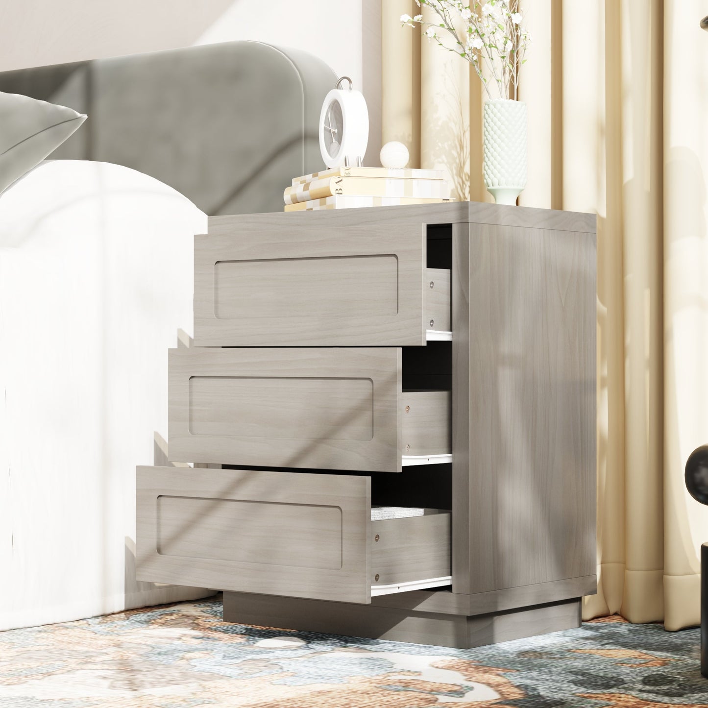 Table de chevet à 3 tiroirs au design rustique