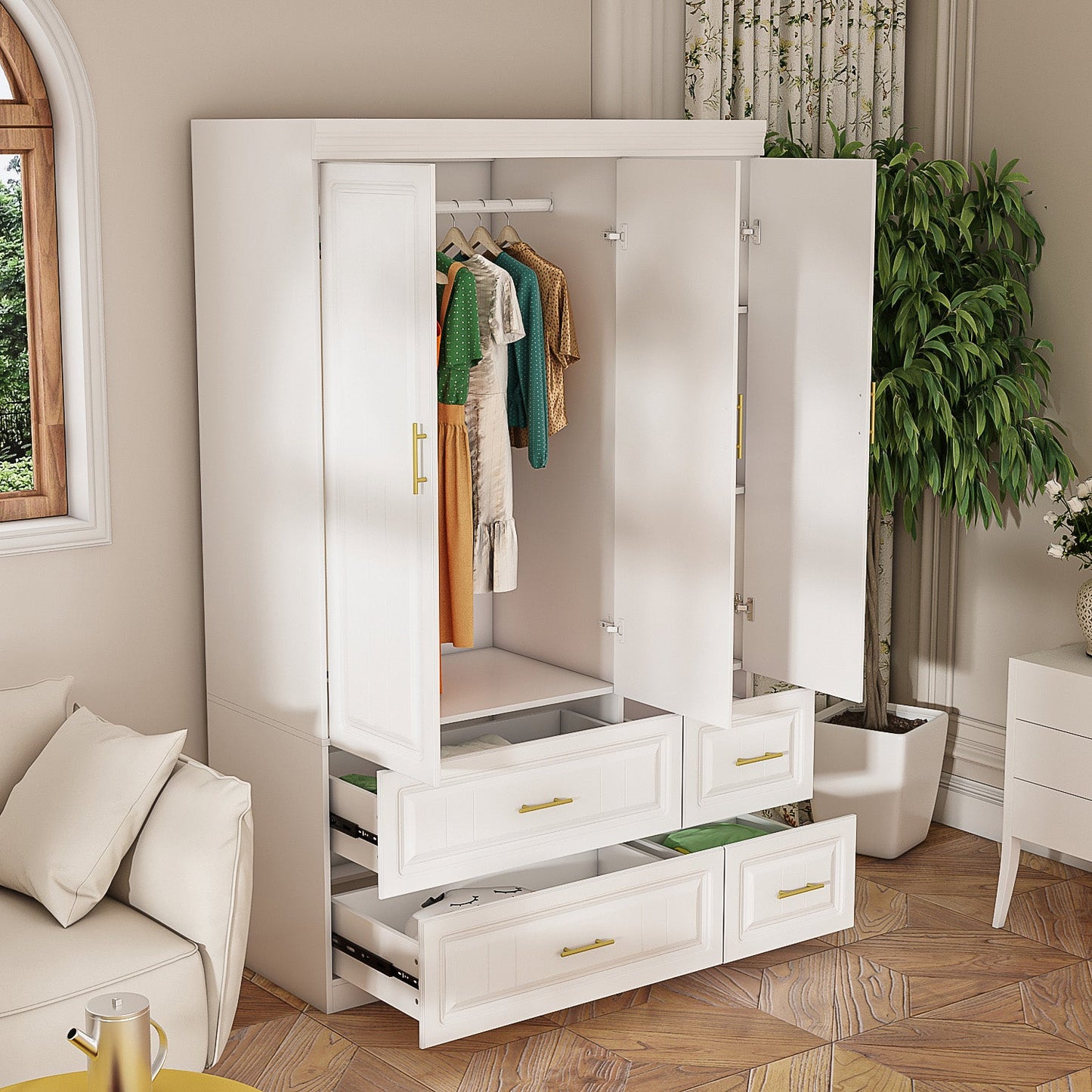 Armoire de rangement pour vêtements avec poignées en métal pour petits espaces