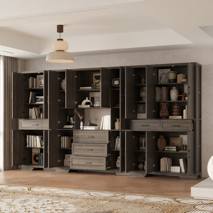 Meuble de rangement modulaire élégant : design épuré et combinaison de compartiments ouverts et fermés.