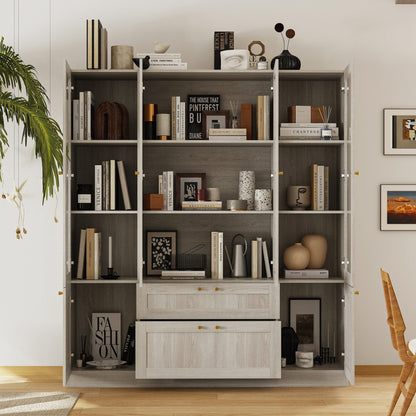 Bibliothèque modulaire à 4 tiroirs avec portes en verre dépoli, 71 po H x 126 po L