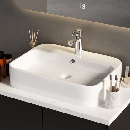 Meuble-lavabo simple sur pied avec plateau en bois composite